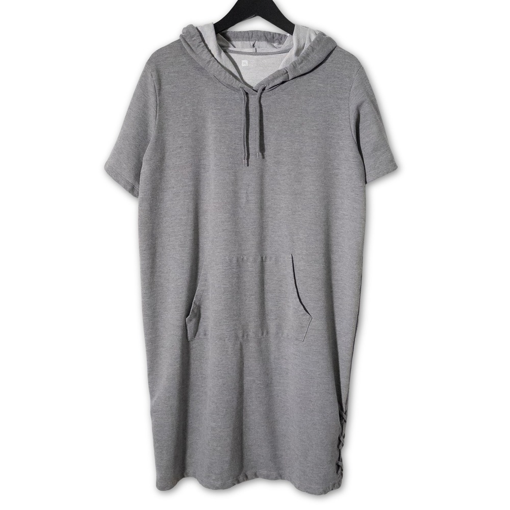 Xersion Womens XL Hoodie Dress Gray Short Sleeve Athleisure Sweatshirt Mini
